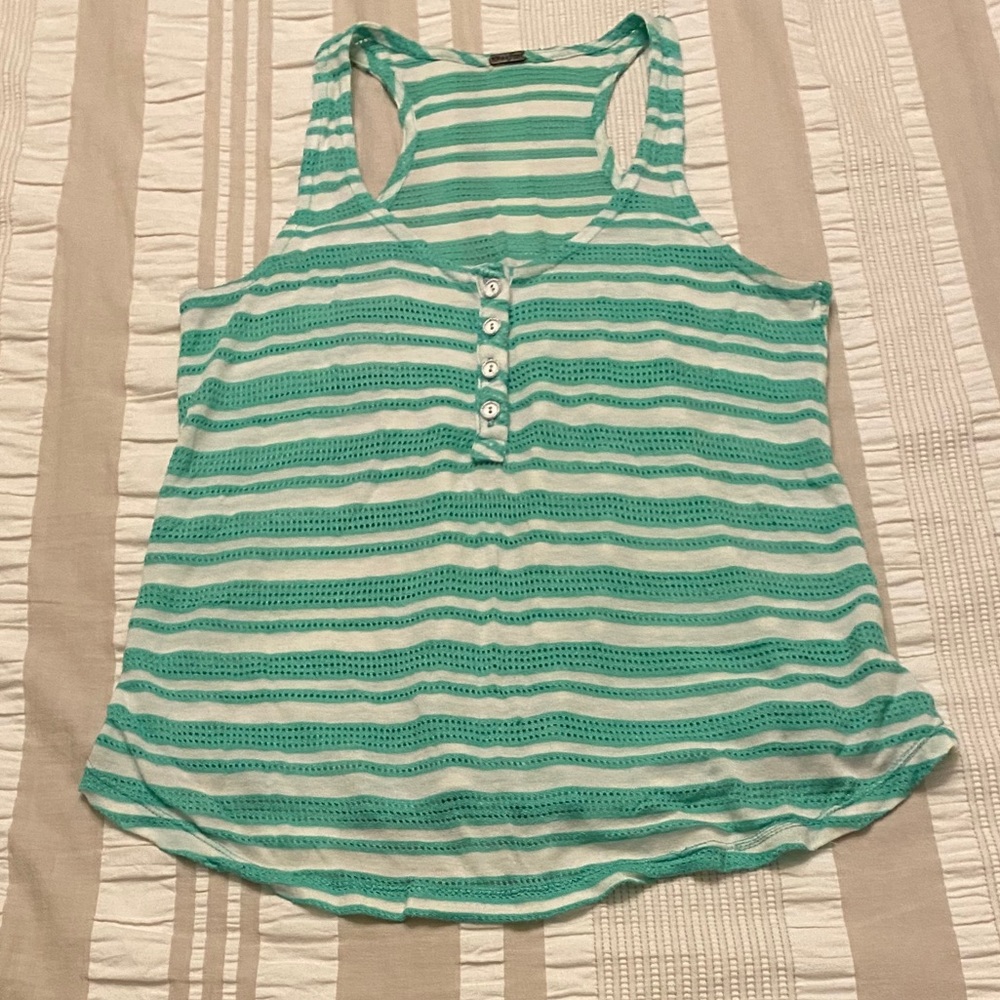 White and Turquoise Striped Tank Top